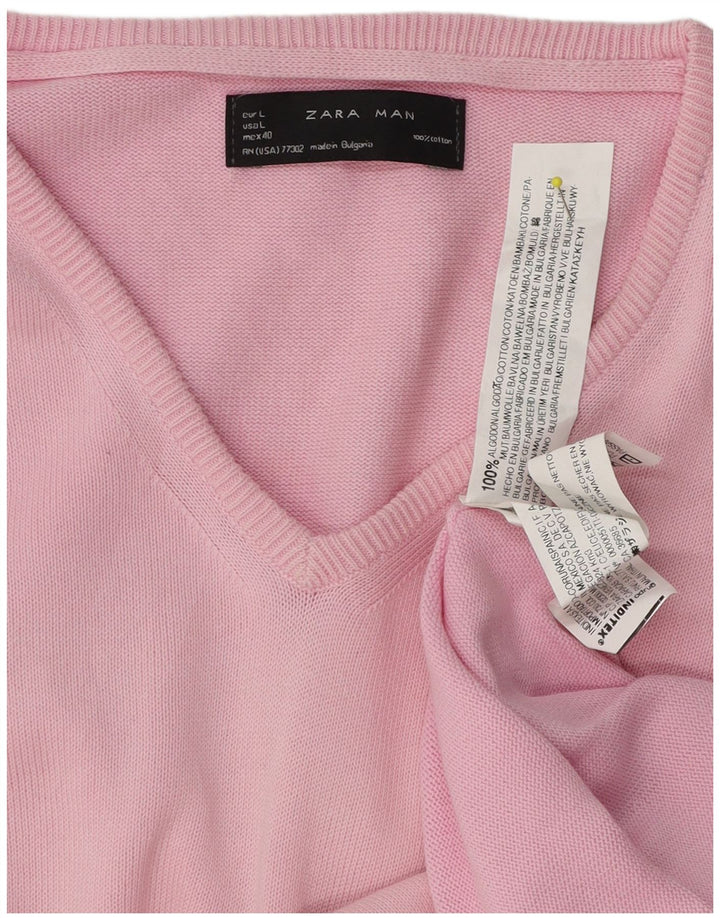 Zara Herre V-hals sweater Stor Pink Bomuld