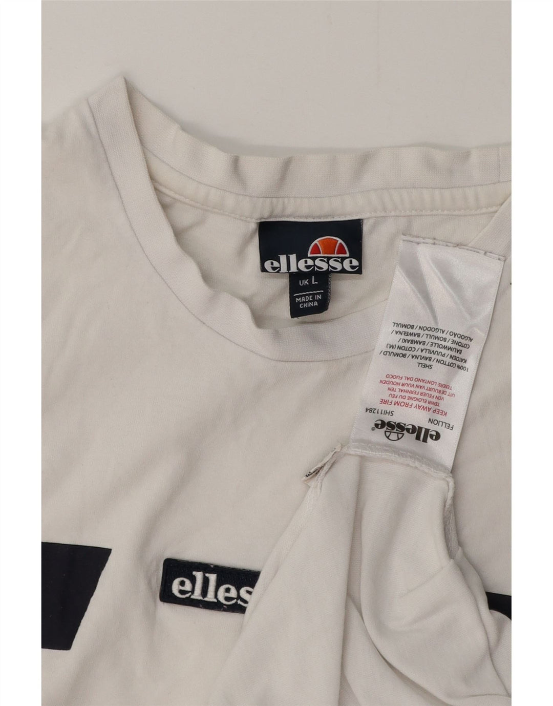 ELLESSE Herre T-Shirt Top Stor Hvid Colourblock Bomuld