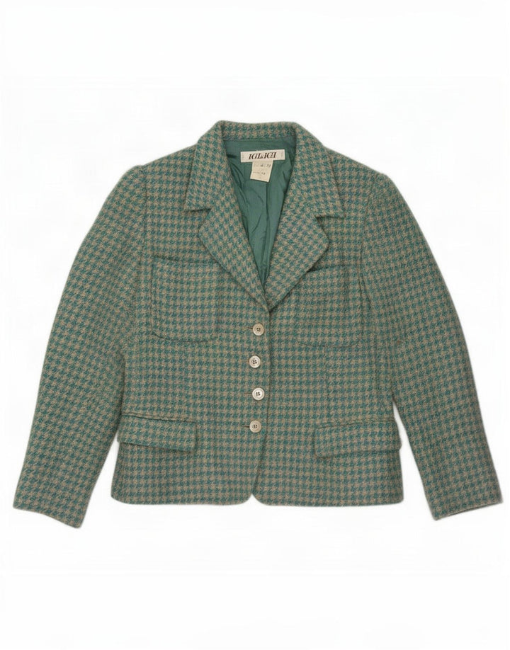 Igi & Womens 4-knaps blazerjakke IT 42 Medium Blue Houndstooth Uld