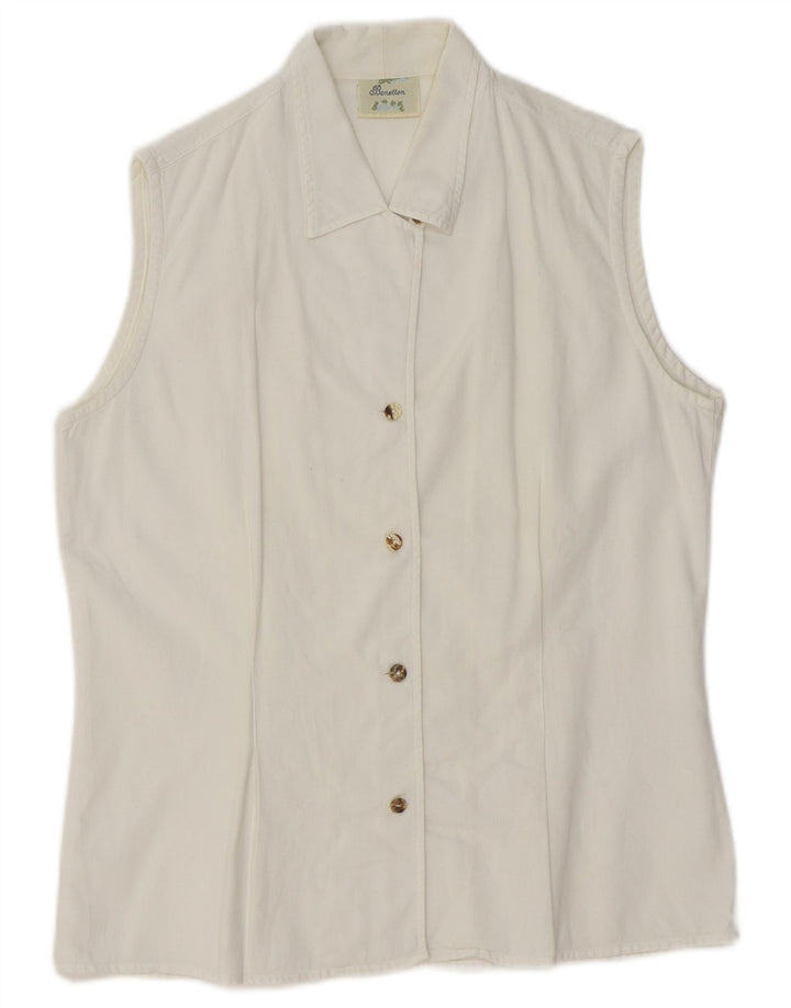 BENETTON Womens Sleeveless Shirt UK 14 Medium White