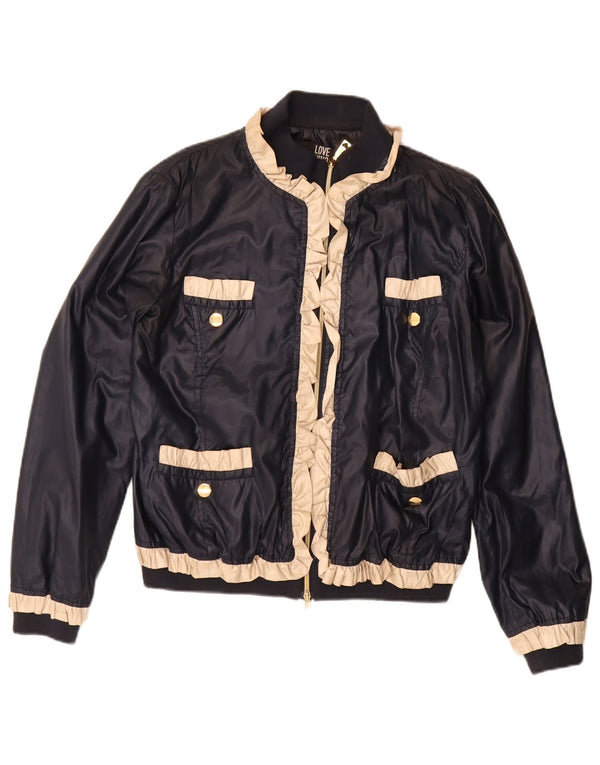 Moschino Womens Utility Jacket US 12 Large Navy Blue Polyester