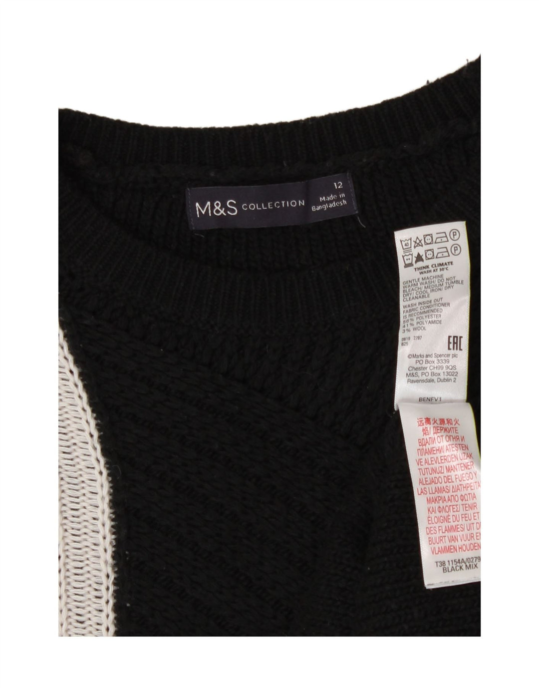 Marks & Spencer Dame sweater med rund hals DK 12 Medium Sort