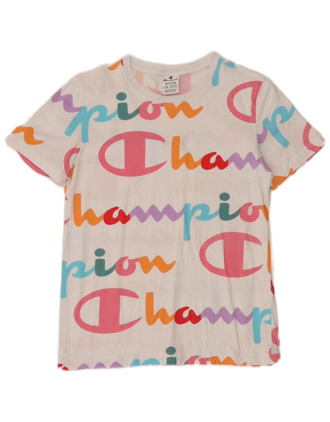 CHAMPION Dame Grafisk T-Shirt Top UK 12 Medium White