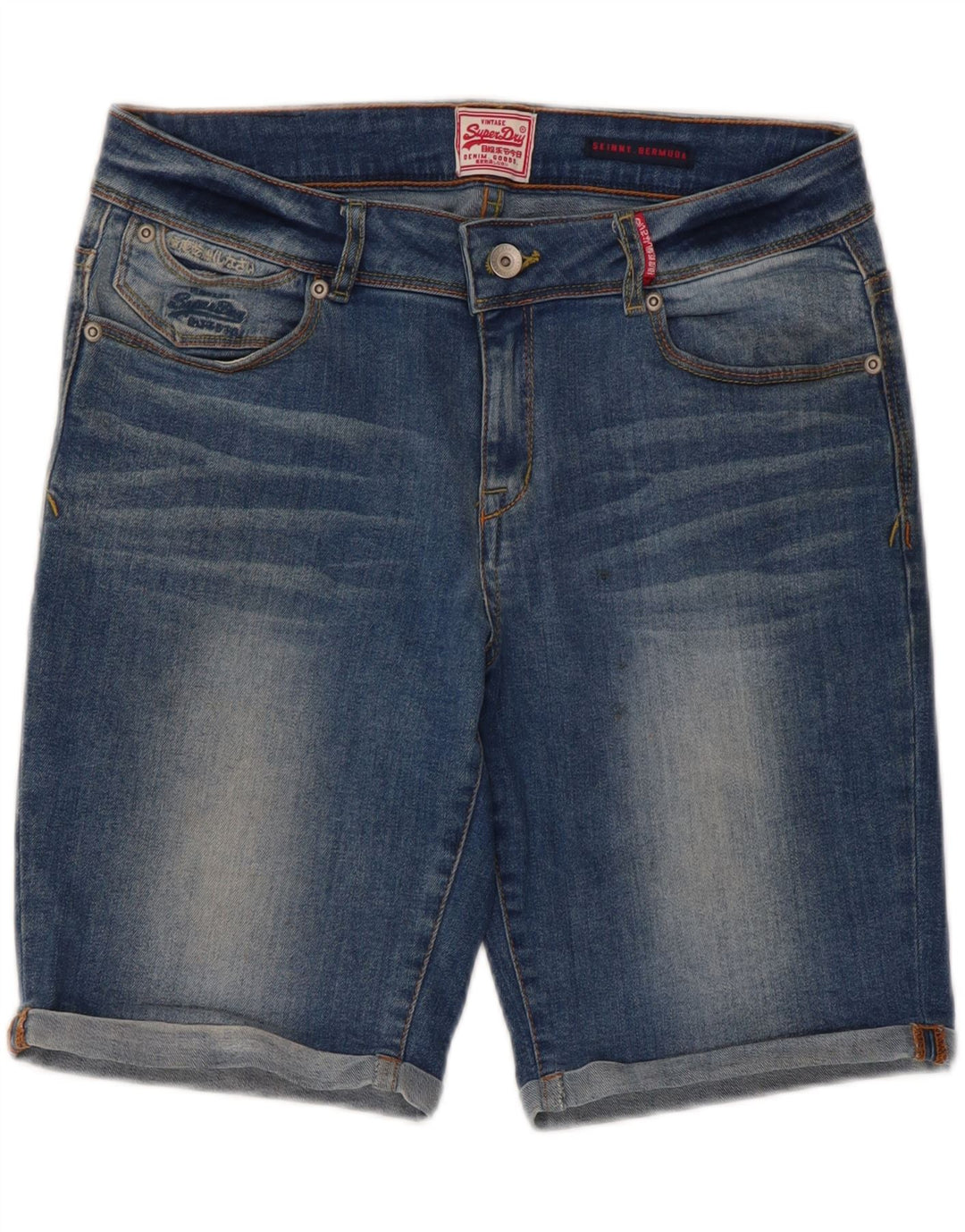 Superdry Bermuda skinny denimshorts W32 mellemblå bomuld til kvinder