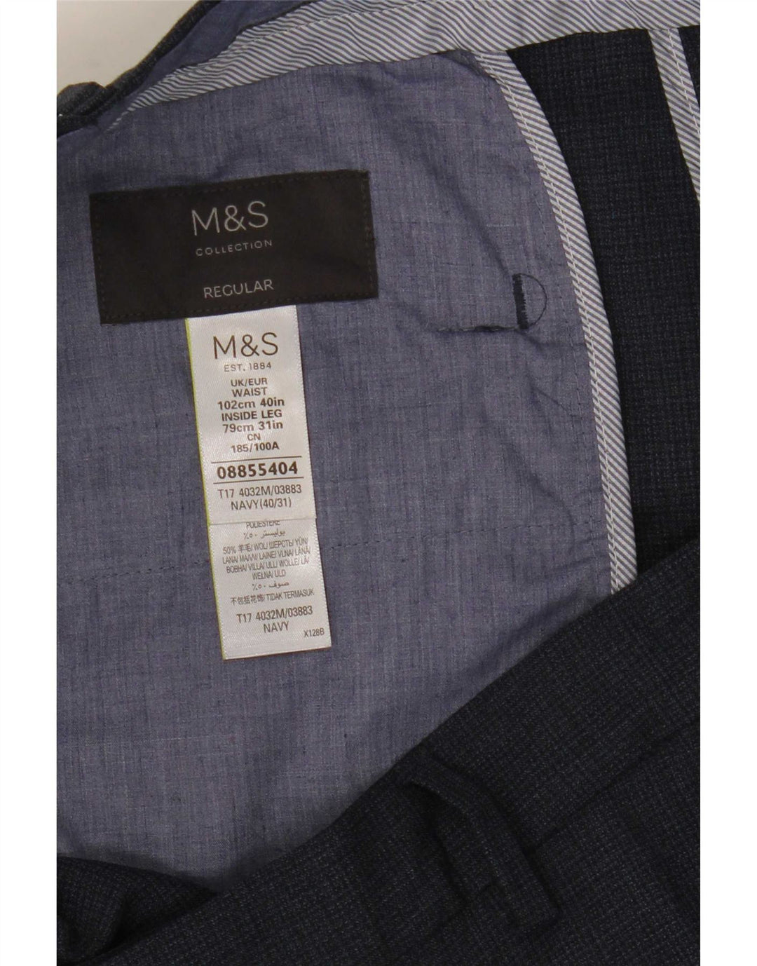 Marks & Spencer Herre Straight Regular Suit Bukser W40 L31 Navy Blue