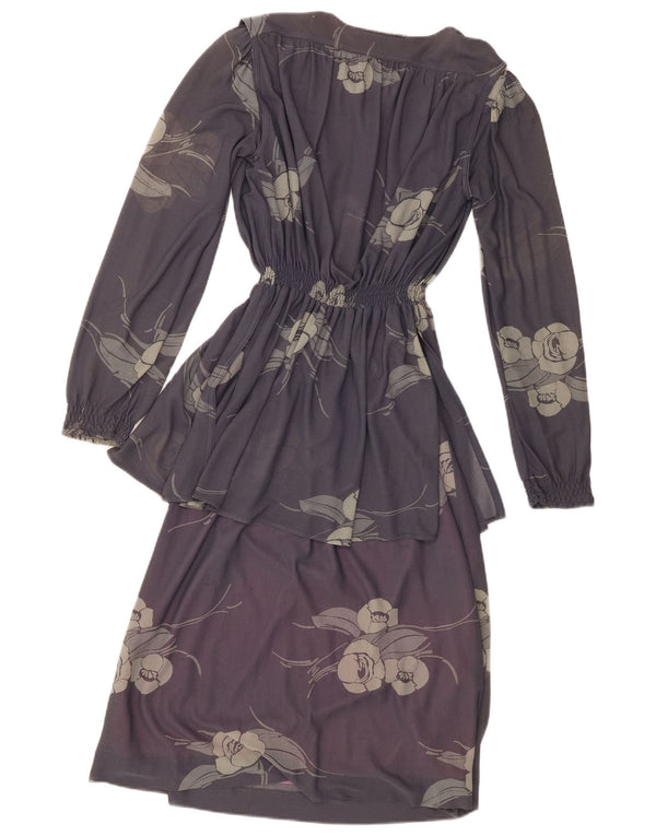 Vintage Dame Langærmet Maxi Kjole EU 40 Medium Lilla Blomster