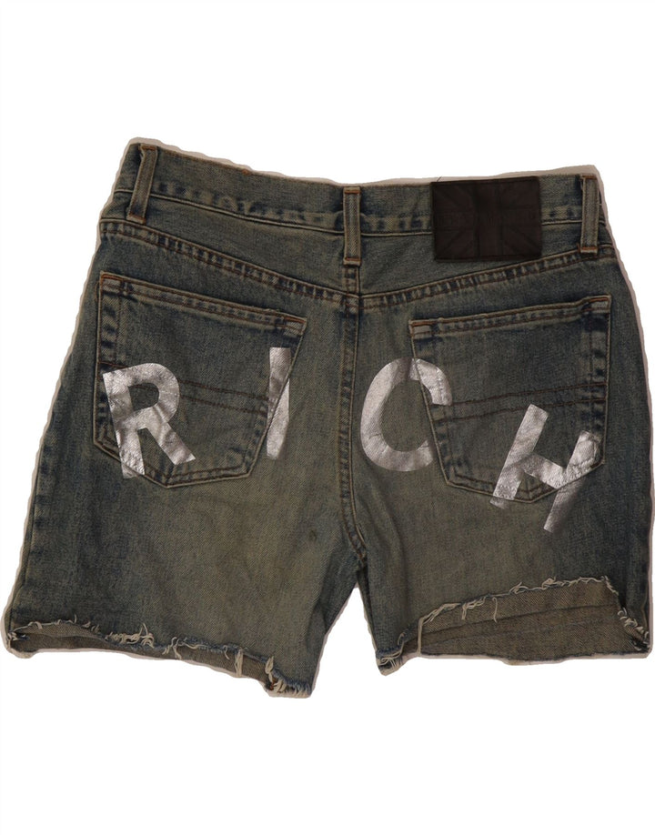 RICHMOND Womens Graphic Denim Shorts W29 Medium Blue Vintage Richmond and Second-Hand Richmond from Messina Hembry 