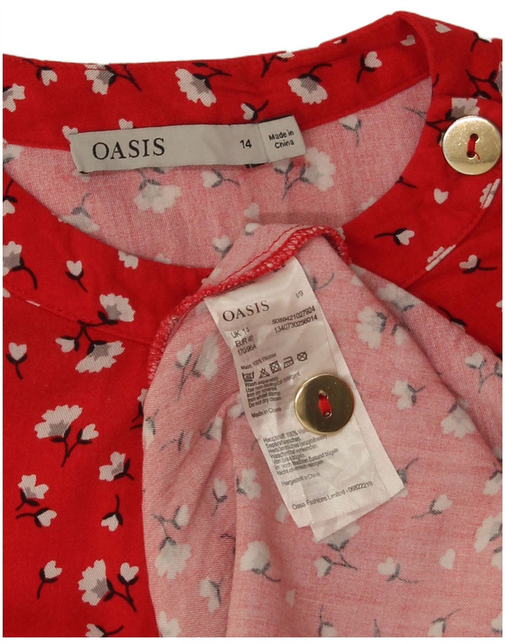 Oasis Dame A-Line Kjole UK 14 Medium Red Floral Viscose
