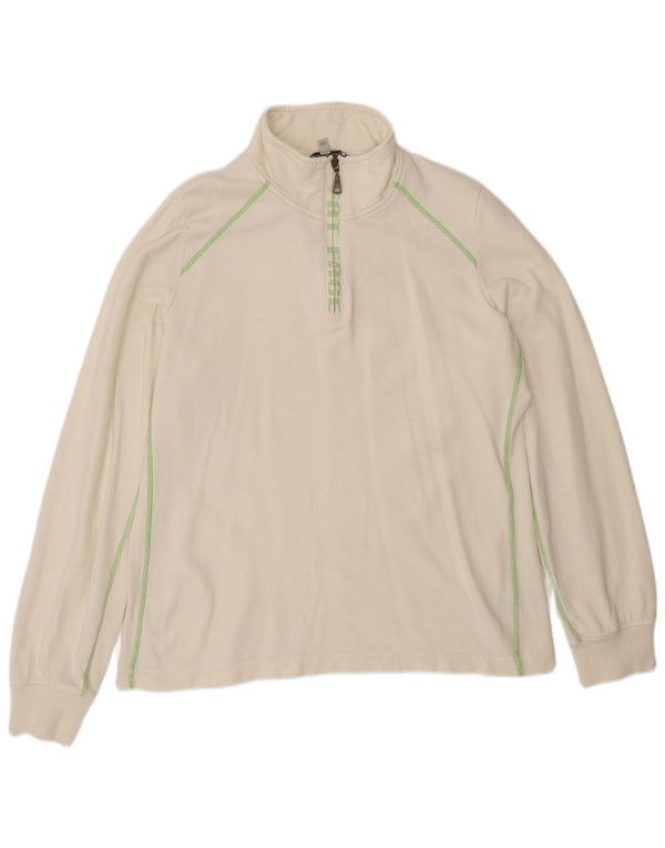 Fat Face Dame Grafisk Zip Neck Sweatshirt Jumper UK 18 XL Off White