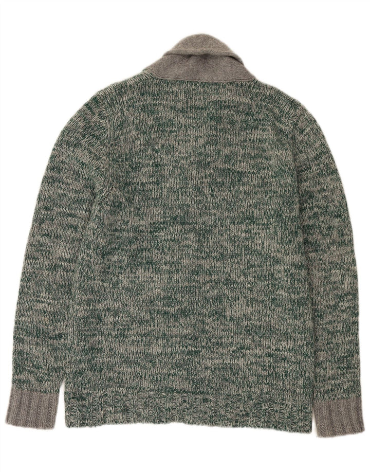 Fred Perry Herre Cardigan Sweater Stor Grøn Flecked Uld