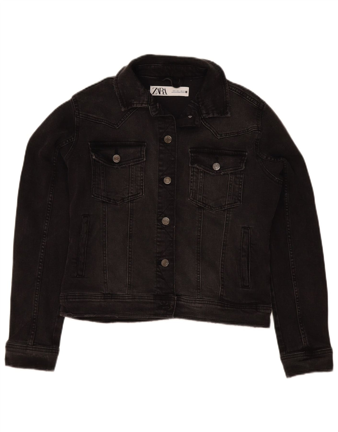 Zara Womens Crop Denim Jacket UK 16 Large Black Bomuld