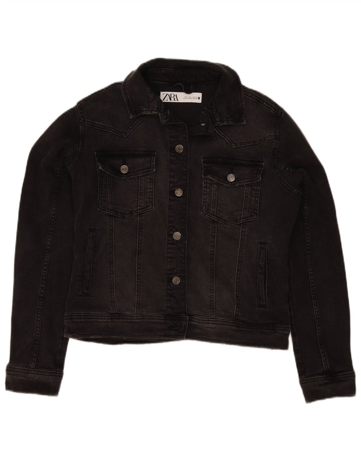 Zara Womens Crop Denim Jacket UK 16 Large Black Bomuld