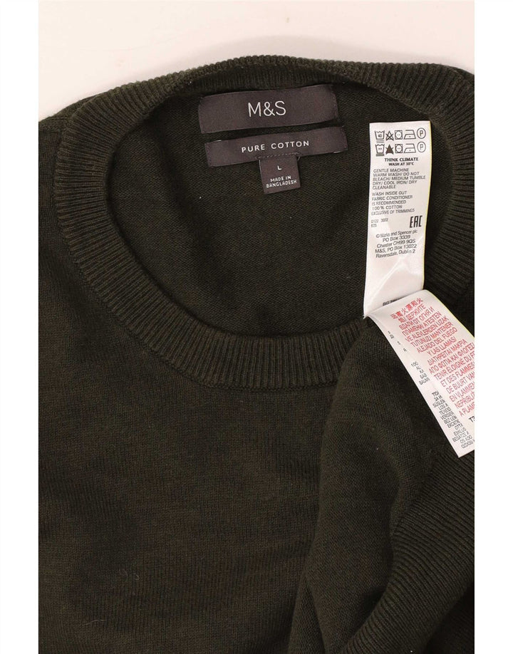 Marks & Spencer Herre sweater med rund hals, stor Khaki Bomuld