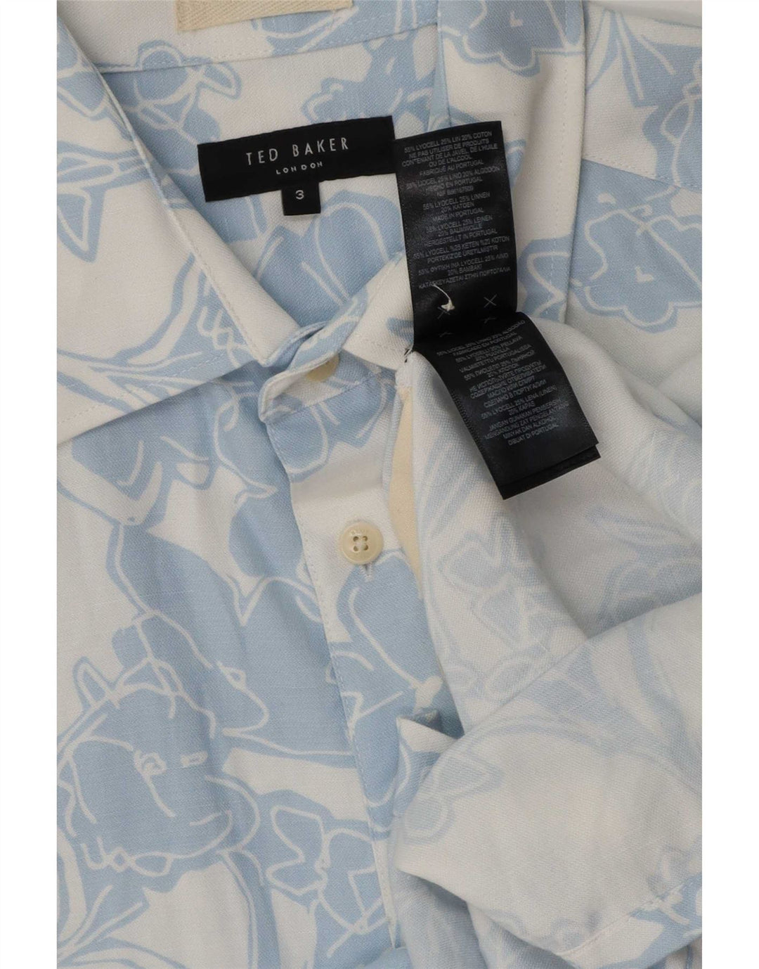 Ted Baker Kortærmet Herreskjorte Størrelse 3 Medium Blue Floral Lyocell