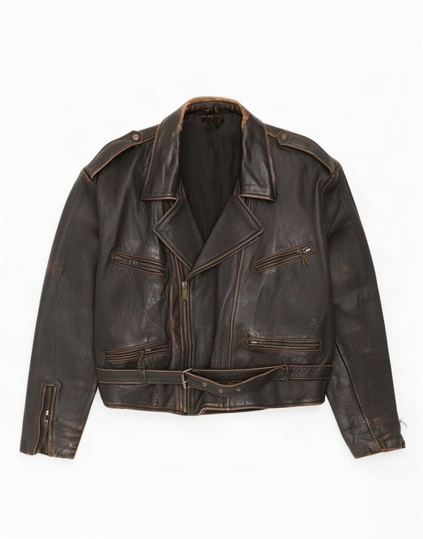 Vintage Mens Leather Biker Jacket UK 44 2XL Black