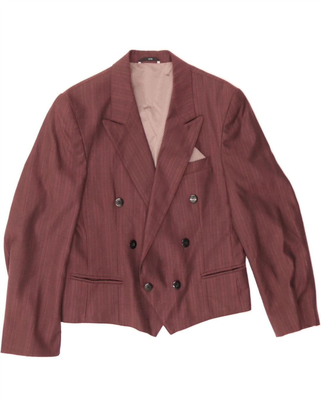 VINTAGE Womens Double Breasted Blazer Jacket UK 14 Medium Burgundy Striped Vintage Vintage and Second-Hand Vintage from Messina Hembry 
