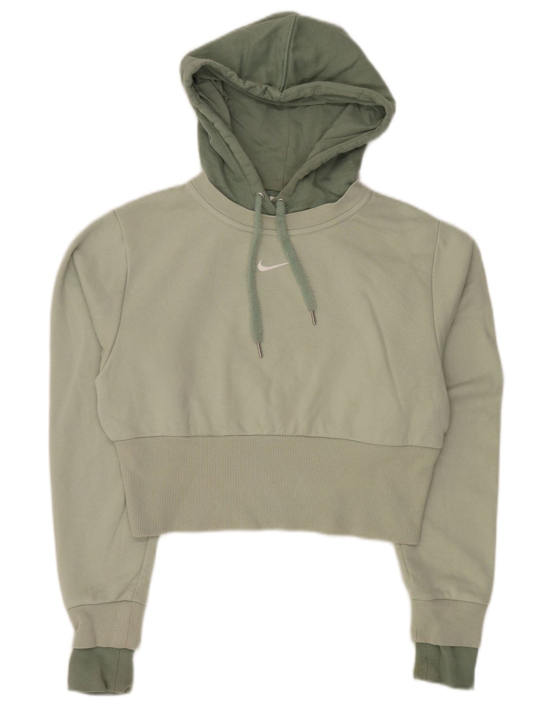 Nike Dame Crop Hoodie Jumper UK 10 Small Green Colourblock Bomuld