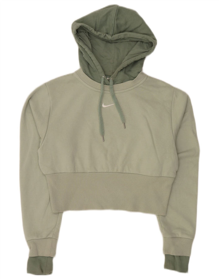Nike Dame Crop Hoodie Jumper UK 10 Small Green Colourblock Bomuld