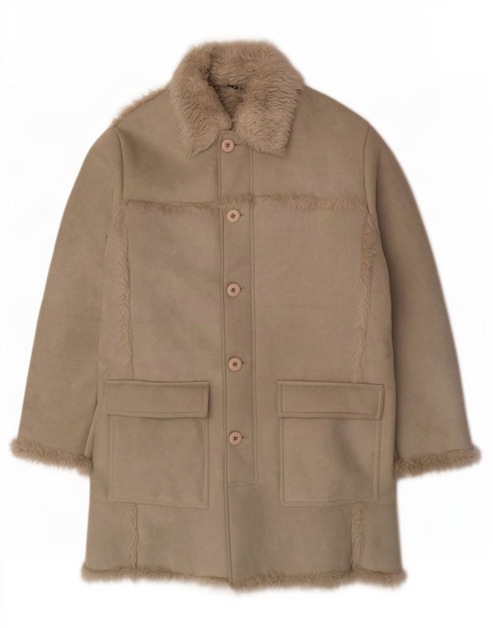 Vintage Sherpa overfrakke til mænd UK 40 Large Green Polyester