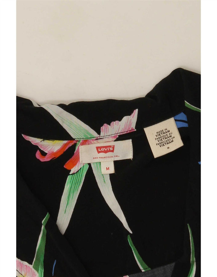 Levi's oversized skjortebluse til kvinder med kort ærmer UK 14 Medium Black Floral