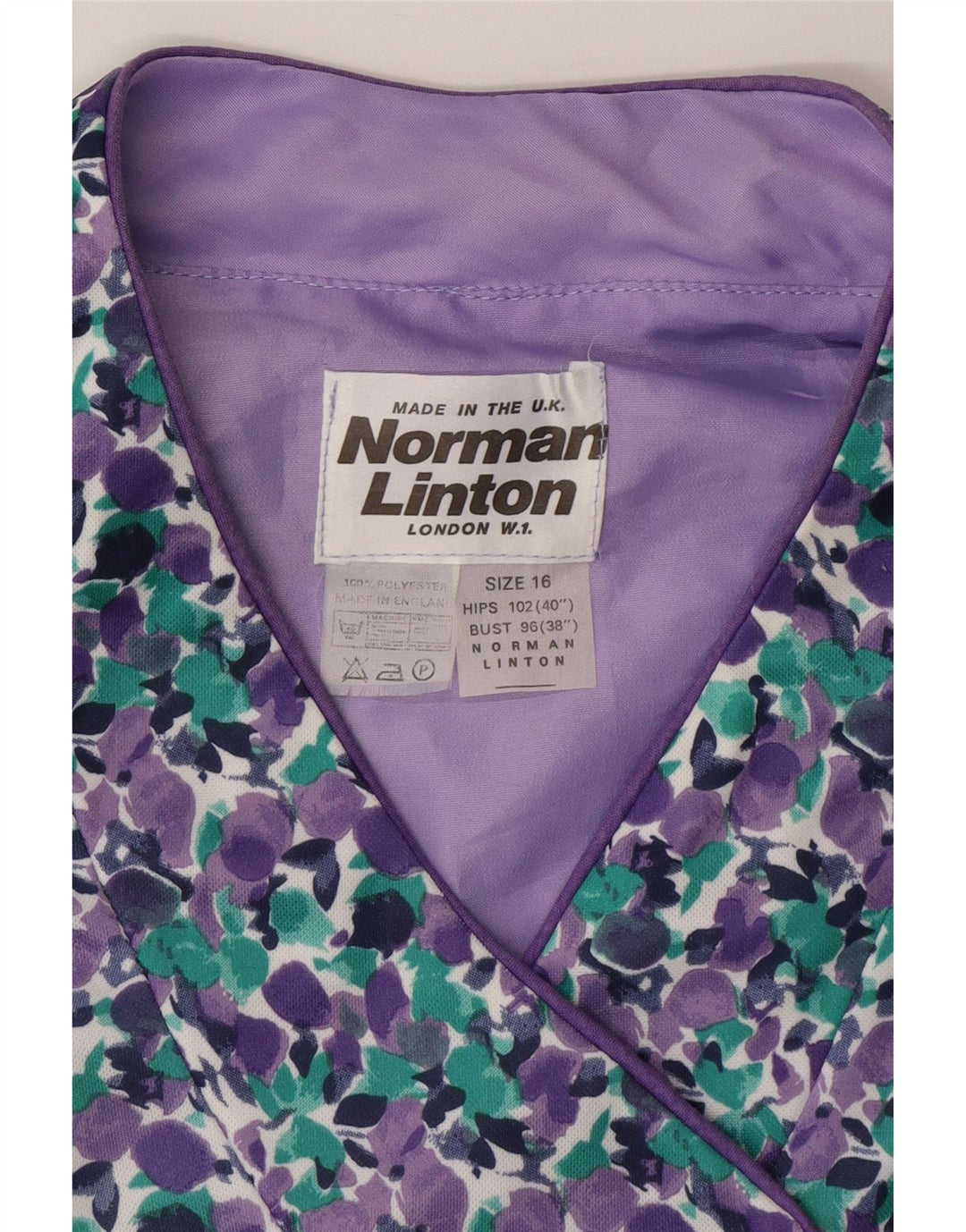 NORMAN LINTON Dame A-Line Kjole UK 16 Large Purple Floral Polyester
