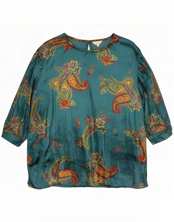 East Womens Oversized 3/4 Sleeve Blouse Top UK 18 XL Blue Paisley Viscose
