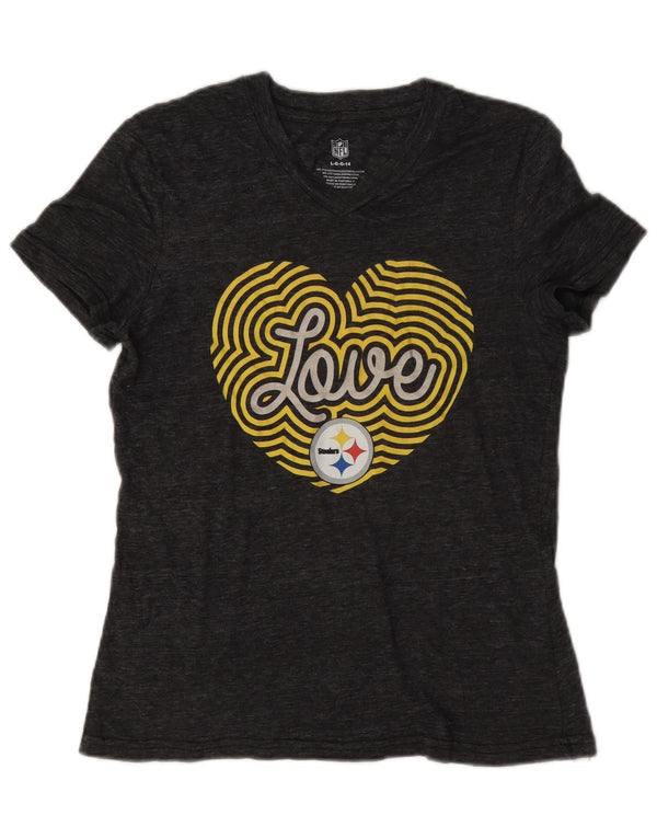 NFL Womens Steelers Grafisk T-Shirt Top UK 14 Stor Grå Polyester