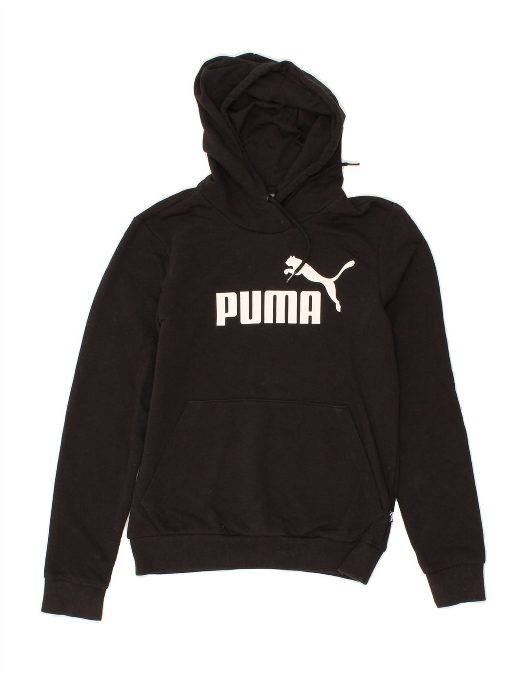 PUMA Womens Graphic Hoodie Jumper UK 10 Small Black Polyester Vintage Puma and Second-Hand Puma from Messina Hembry 