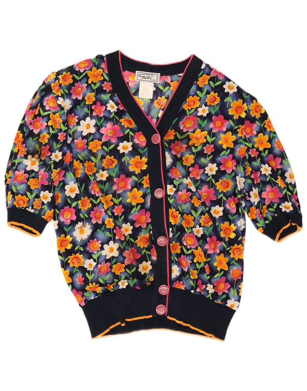 Gibi Dame Cardigan Top UK 14 Large Navy Blue Floral Acetate