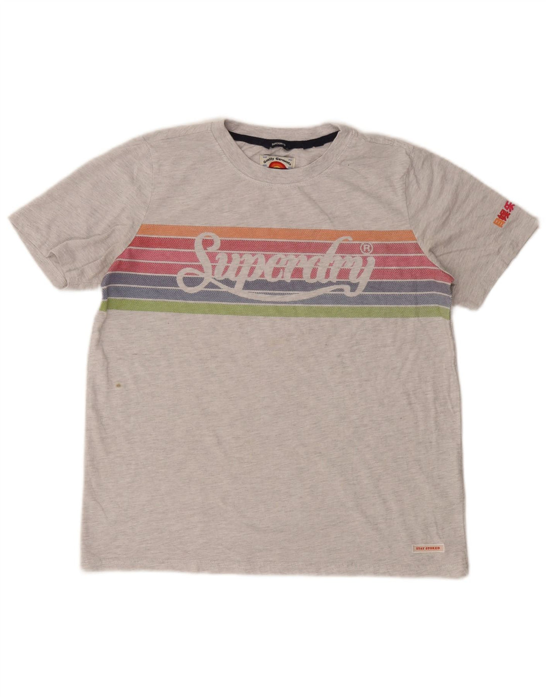 Superdry Womens Crop Graphic T-Shirt Top UK 12 Mellem grå stribet