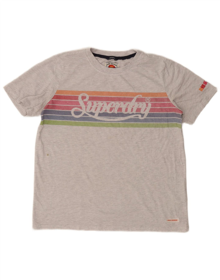 Superdry Womens Crop Graphic T-Shirt Top UK 12 Mellem grå stribet