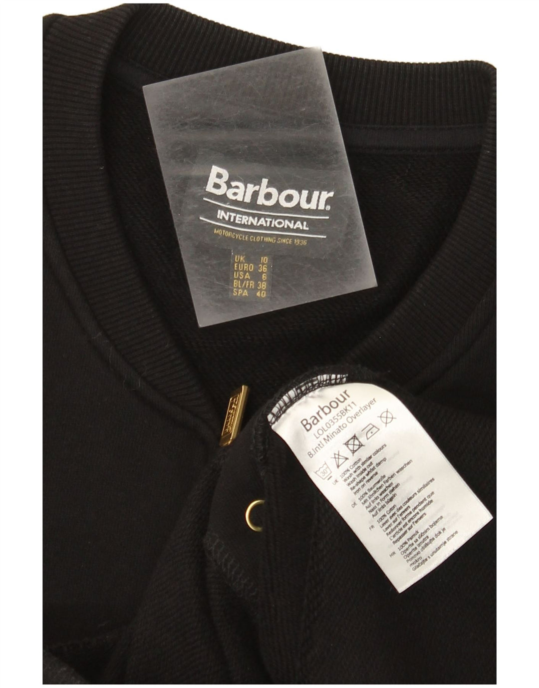 Barbour Dame træningsdragt Top Jacket UK 10 Small Black Bomuld