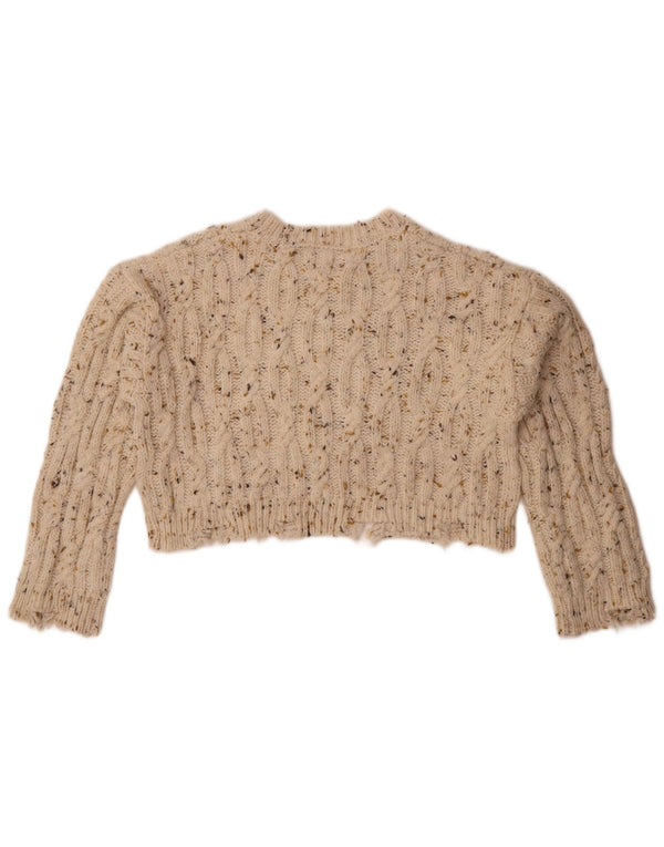 Zara Girls Crop Boat Neck Jumper Sweater 11-12 Years Off Hvid Flecked