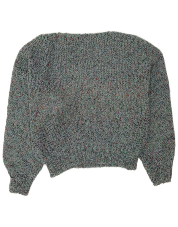 Vintage Dame Boat Neck Jumper Sweater UK 18 XL Blå Colourblock Mohair