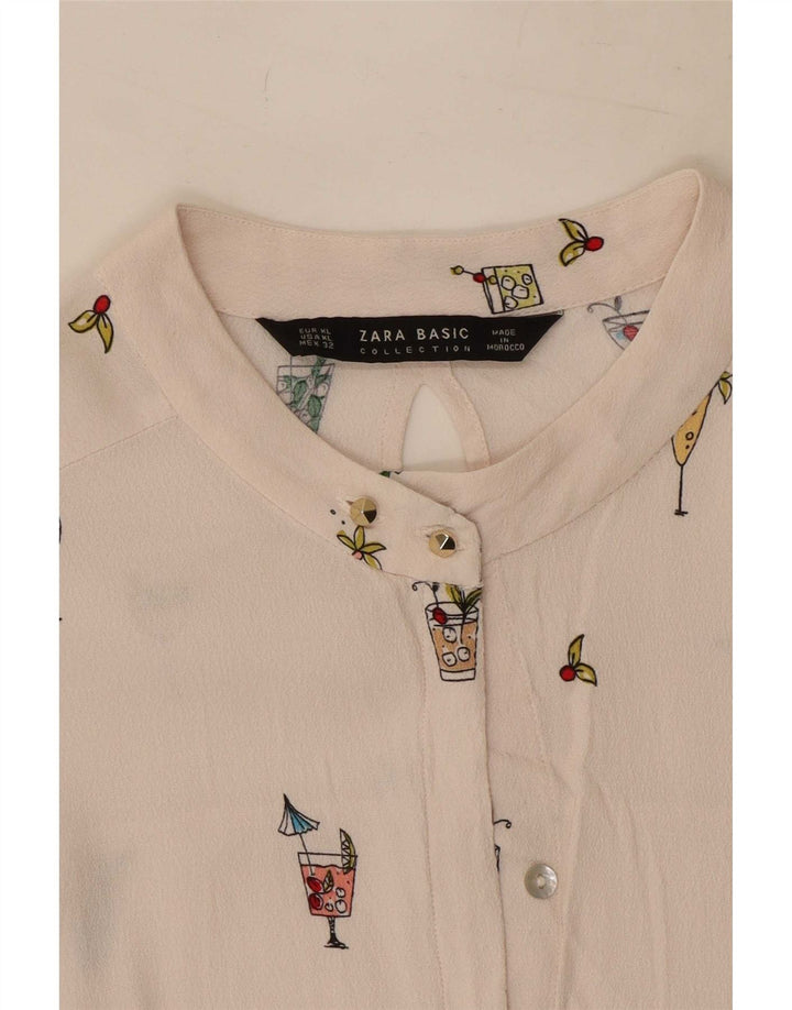 Zara skjortebluse med abstrakt mønster til kvinder UK 18 XL Hvid