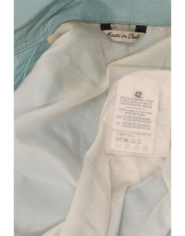 Vintage læder til kvinder med 3/4 ærmer Bolero-jakke IT 42 Medium Blue Læder