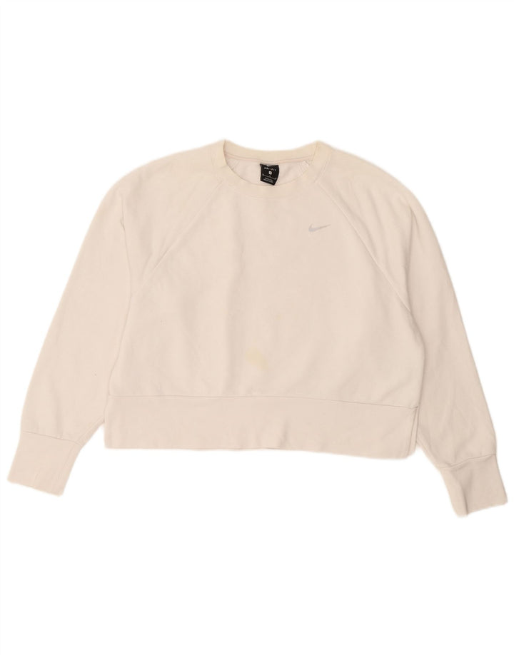 Nike Womens Crop Sweatshirt Jumper UK 14 Medium White Polyester