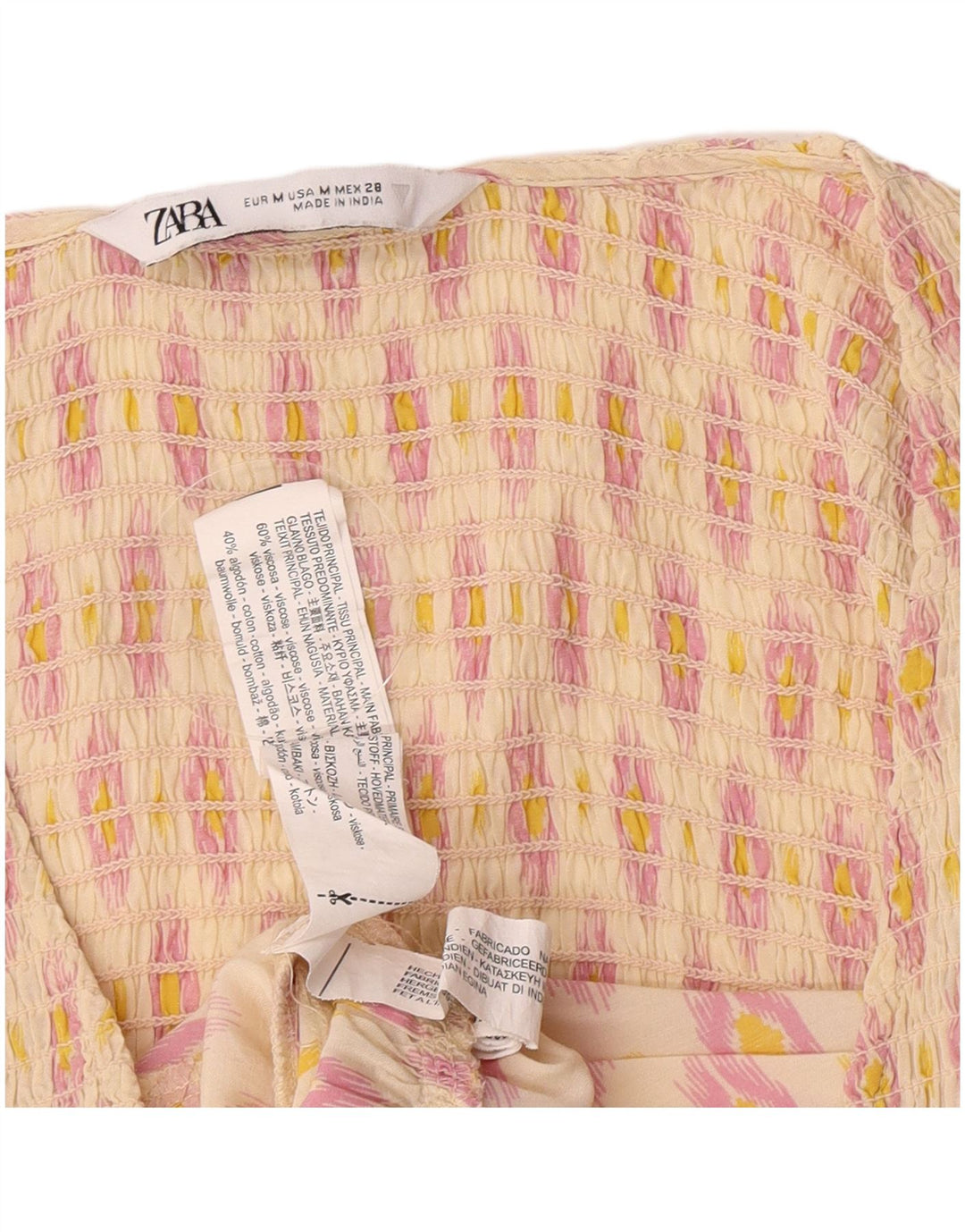 Zara Dame Kaftan Kjole UK 12 Medium Off White Ikat Viscose