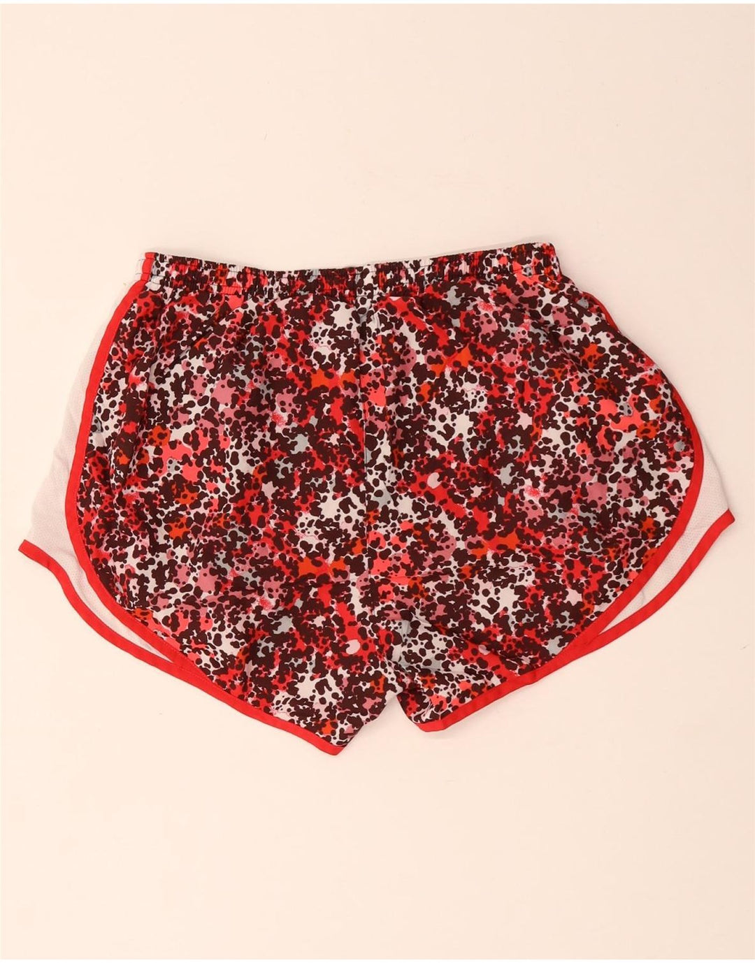 NIKE Dame Dri Fit Sportshorts UK 14 Medium rødt dyreprint polyester