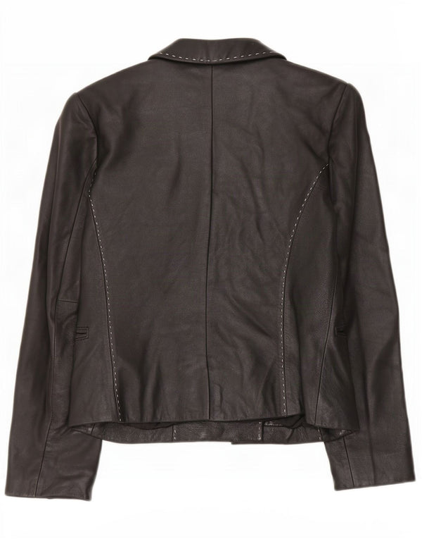 Ann Taylor Dame 4-knaps læder blazerjakke UK 6 XS Sort