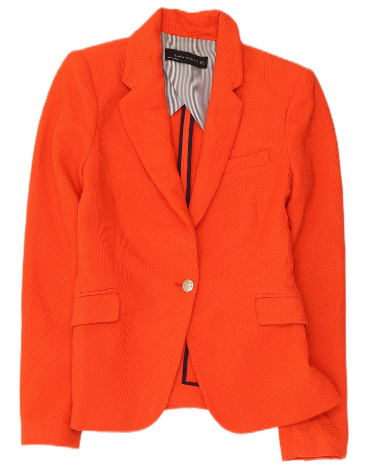 Zara Dame 1 Knap Blazer Jacket UK 10 Small Orange Polyester