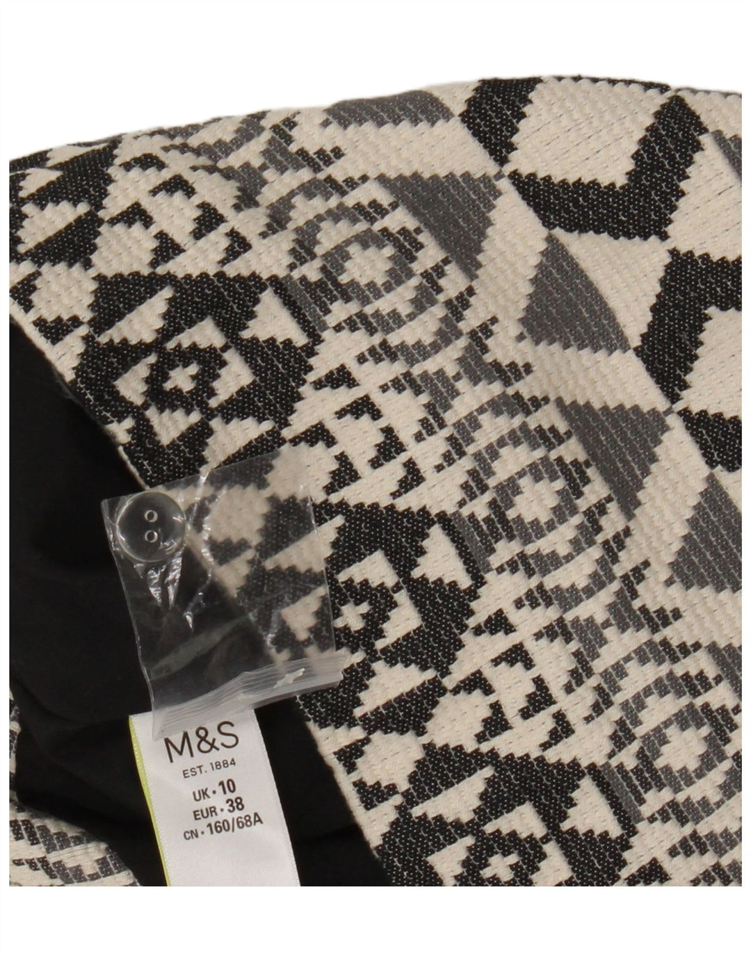 Marks & Spencer Dame Mini-nederdel UK 10 Small W28 Grå Geometrisk Bomuld