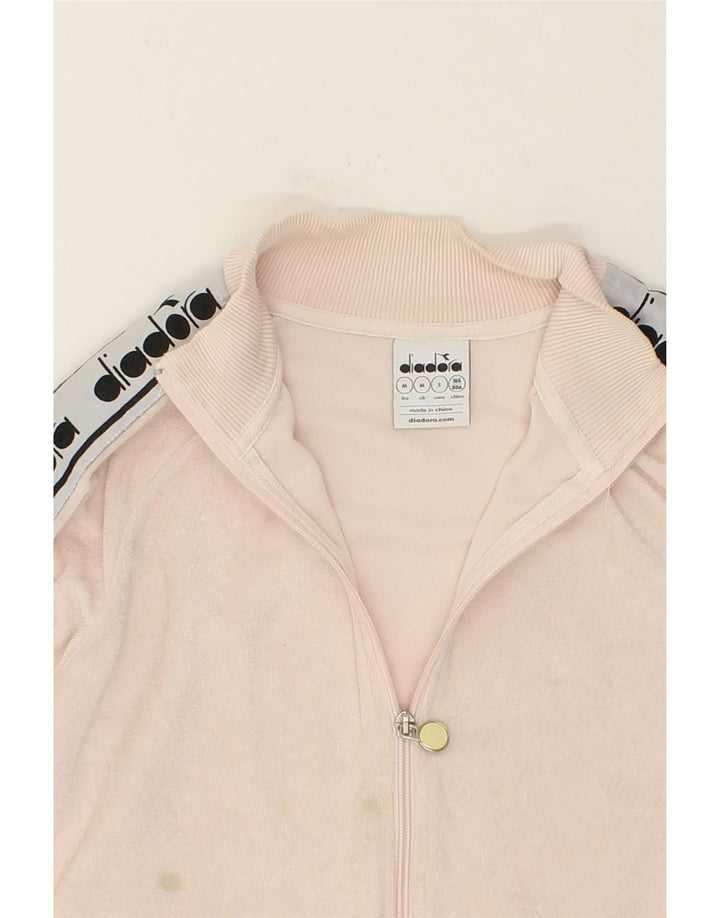 DIADORA Womens Graphic Tracksuit Top Jacket UK 14 Medium Pink Colourblock Vintage Diadora and Second-Hand Diadora from Messina Hembry 
