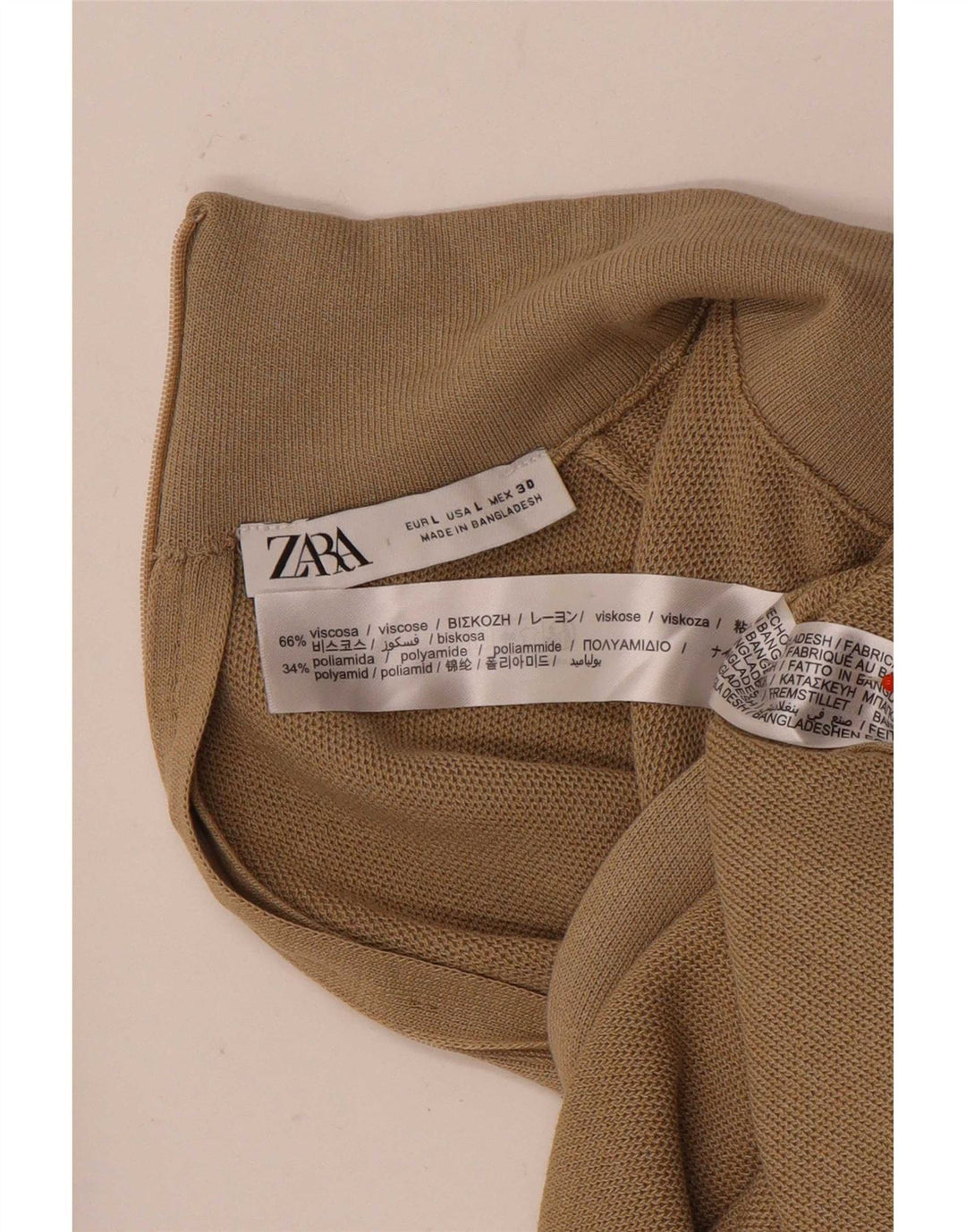 Zara Dame Top Langærmet UK 14 Stor Brun Viscose