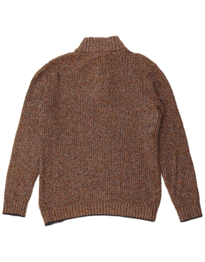 Fedt ansigt Herre Button Neck Jumper Sweater Medium Brun Flecked Bomuld