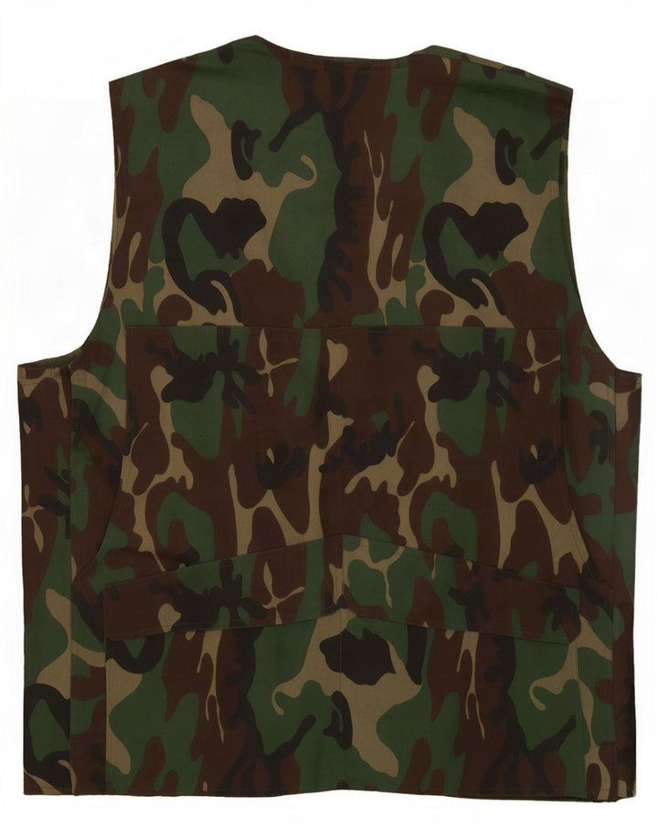 Vintage Herre Utility Gilet IT 50 Large Green Camouflage Polyester