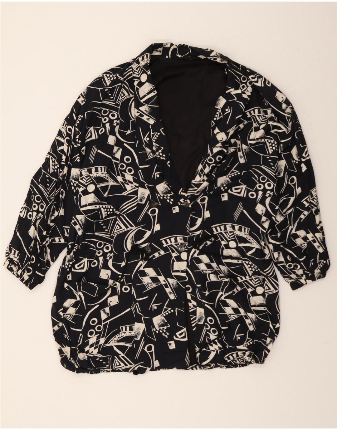 VINTAGE Womens Abstract Pattern Blazer Jacket UK 18 XL Black Vintage Vintage and Second-Hand Vintage from Messina Hembry 