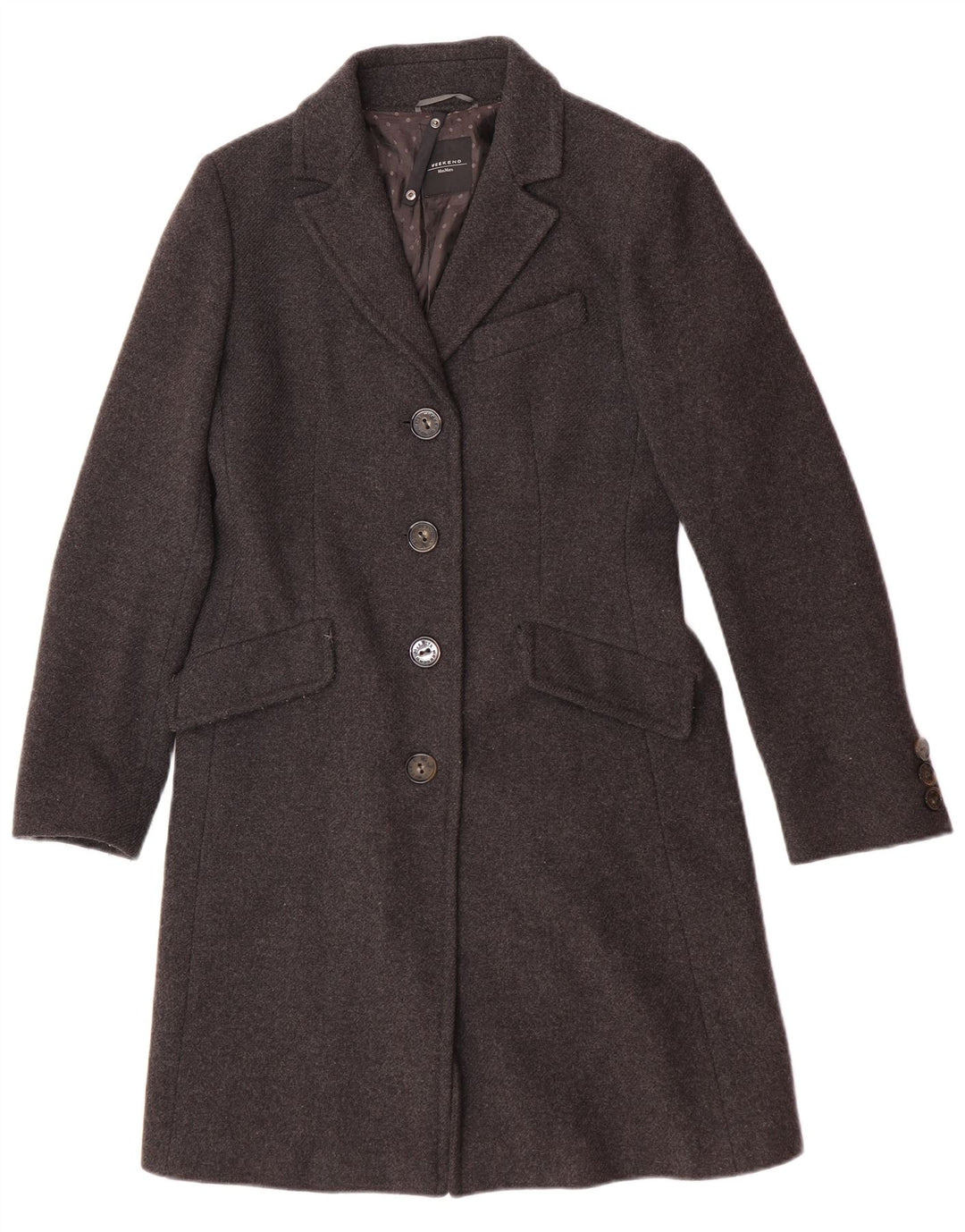 Max Mara Dame Overfrakke UK 8 Lille Grå Uld