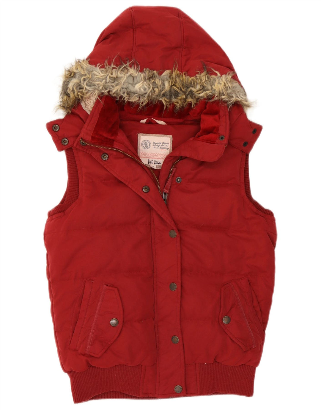 Fat Face Dame Hætte Polstret Gilet UK 8 Lille Rød Polyester