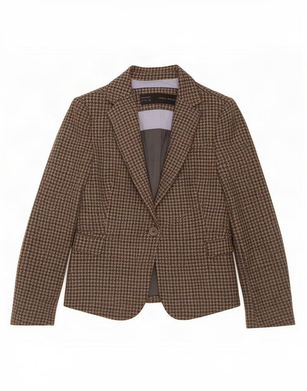 Zara Dame 1-knaps blazerjakke UK 10 Small Brown Houndstooth Uld